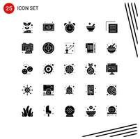 Mobile Interface Solid Glyph Set of 25 Pictograms of user document alarm bowl medical Editable Vector Design Elements