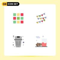 4 Thematic Vector Flat Icons and Editable Symbols of web basket squares celebrations delete Editable Vector Design Elements