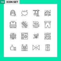 Set of 16 Modern UI Icons Symbols Signs for healthcare car crane sale tag commerce Editable Vector Design Elements