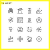 Stock Vector Icon Pack of 16 Line Signs and Symbols for real location app space science Editable Vector Design Elements