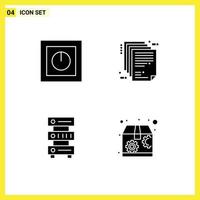 Pack of 4 Modern Solid Glyphs Signs and Symbols for Web Print Media such as devices paper safe document database Editable Vector Design Elements