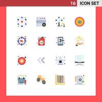 Flat Color Pack of 16 Universal Symbols of target heart spotlight technical service Editable Pack of Creative Vector Design Elements