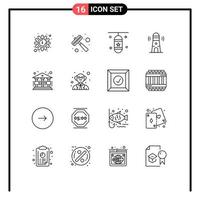 Universal Icon Symbols Group of 16 Modern Outlines of gdpr tower punching bag lighthouse beach Editable Vector Design Elements