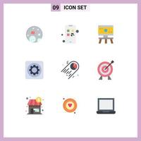 Group of 9 Modern Flat Colors Set for chart setting atom option gear Editable Vector Design Elements