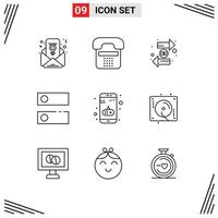 Pack of 9 Modern Outlines Signs and Symbols for Web Print Media such as app system coin setting interchange Editable Vector Design Elements