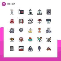 Mobile Interface Filled line Flat Color Set of 25 Pictograms of safe encryption bacteria siren bell Editable Vector Design Elements