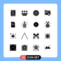 16 User Interface Solid Glyph Pack of modern Signs and Symbols of text safe folder navigation lock folder Editable Vector Design Elements