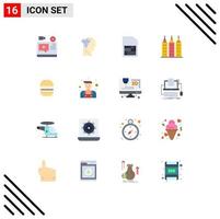 16 Universal Flat Colors Set for Web and Mobile Applications fast burger head tower building Editable Pack of Creative Vector Design Elements