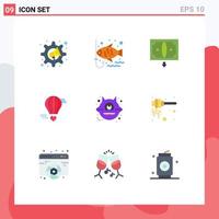 9 colores planos universales establecidos para aplicaciones web y móviles amor animal negocio hot baloon m corazón volador elementos de diseño vectorial editables vector