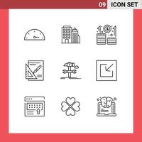 User Interface Pack of 9 Basic Outlines of hammer build career success layout Editable Vector Design Elements