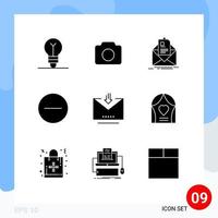 Universal Icon Symbols Group of 9 Modern Solid Glyphs of email hide mail delete briefing Editable Vector Design Elements