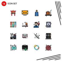 Modern Set of 16 Flat Color Filled Lines Pictograph of wirefram wireframing navigation weight luggage Editable Creative Vector Design Elements