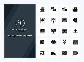 20 Seo Web And Advertising Media Solid Glyph icon for presentation vector