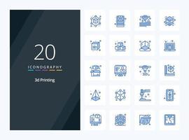 20 icono de color azul de impresión 3d para presentación vector