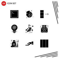 Set of 9 Modern UI Icons Symbols Signs for pain waterfall data startup light Editable Vector Design Elements