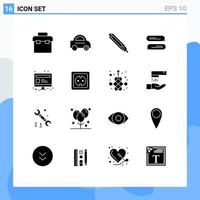 Pack of 16 Modern Solid Glyphs Signs and Symbols for Web Print Media such as electrical web pen seo texting Editable Vector Design Elements