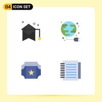 4 Thematic Vector Flat Icons and Editable Symbols of education cinema mortarboard plug ticket Editable Vector Design Elements