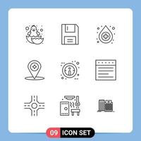 Universal Icon Symbols Group of 9 Modern Outlines of information location products navigation map Editable Vector Design Elements