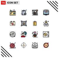 Universal Icon Symbols Group of 16 Modern Flat Color Filled Lines of calendar browser building marketing machine Editable Creative Vector Design Elements