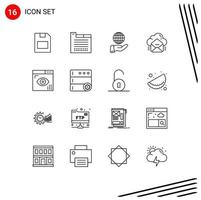 Pack of 16 creative Outlines of coding data business email cloud Editable Vector Design Elements