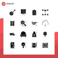 Mobile Interface Solid Glyph Set of 16 Pictograms of mechanics car slide auto document Editable Vector Design Elements