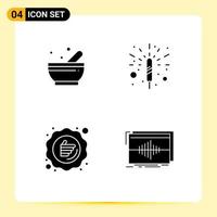 Set of 4 Commercial Solid Glyphs pack for bowl promotion firecracker discount audio Editable Vector Design Elements