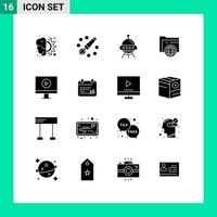 Set of 16 Modern UI Icons Symbols Signs for globe storage painting folder rocket Editable Vector Design Elements