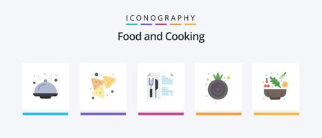 paquete de iconos de 5 alimentos planos que incluye. ensalada. menú. lechuga. vegetal. diseño de iconos creativos vector