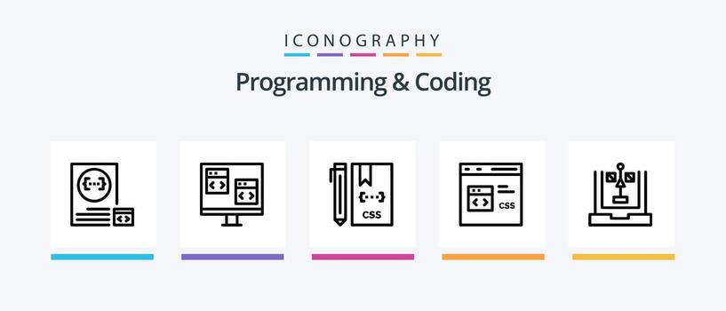 paquete de iconos de línea 5 de programación y codificación que incluye codificación. C. desarrollar. desarrollo. css. diseño de iconos creativos vector