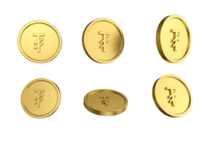3d illustration Set of gold Tether coin in different angels png