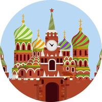 Moscow kremlin. Tourist destination for tour to capital. Fortress with tower and wall. Tourist attraction. Cartoon flat illustration. Summer season. Residence of Russian. President on red square vector