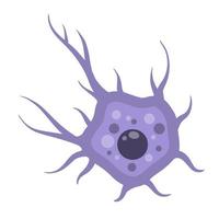 célula neuronal azul. actividad cerebral y dendritas. membrana y el núcleo. ilustración científica de dibujos animados. microbiología y mente vector