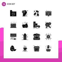 Set of 16 Vector Solid Glyphs on Grid for pc electronic human discount coffee bean Editable Vector Design Elements