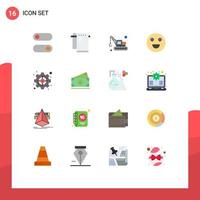 Group of 16 Flat Colors Signs and Symbols for target set machinery management happy Editable Pack of Creative Vector Design Elements