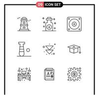 Set of 9 Vector Outlines on Grid for cap forward fan arrow game Editable Vector Design Elements