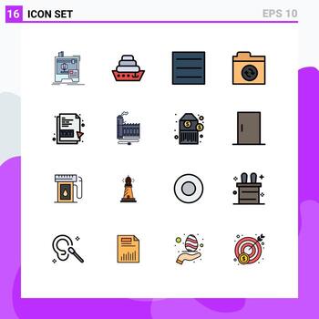 Modern Set of 16 Flat Color Filled Lines Pictograph of resource file menu document txt Editable Creative Vector Design Elements