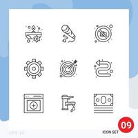 9 Universal Outlines Set for Web and Mobile Applications goal setting wedding building photography Editable Vector Design Elements