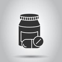 Pill bottle icon in flat style. Drugs vector illustration on white isolated background. Pharmacy business concept.