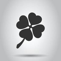 Four leaf clover icon in flat style. St Patricks Day vector illustration on white isolated background. Flower shape business concept.