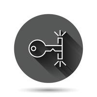 Locker icon in flat style. Padlock password vector illustration on black round background with long shadow effect. Key unlock circle button business concept.