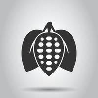 Cocoa bean icon in flat style. Chocolate cream vector illustration on white isolated background. Nut plant business concept.