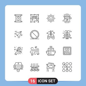 paquete de contorno de 16 símbolos universales de enviar papel playa mensaje taza elementos de diseño vectorial editables vector