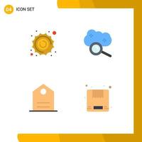 4 Universal Flat Icon Signs Symbols of sun basic space cloud service tagline Editable Vector Design Elements