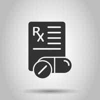 Prescription icon in flat style. Rx document vector illustration on white isolated background. Paper business concept.