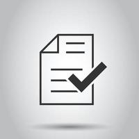 Approved document icon in flat style. Authorize vector illustration on white isolated background. Agreement check mark business concept.