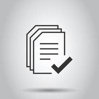 Approved document icon in flat style. Authorize vector illustration on white isolated background. Agreement check mark business concept.