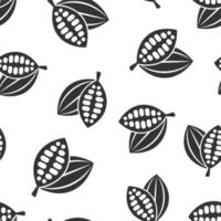 Cocoa bean icon in flat style. Chocolate cream vector illustration on white isolated background. Nut plant seamless pattern business concept.