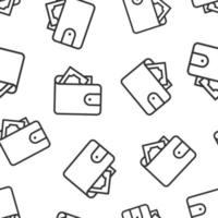 Wallet icon in flat style. Purse vector illustration on white isolated background. Finance bag seamless pattern business concept.