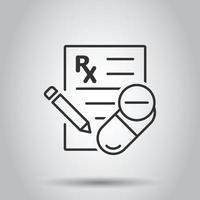 Prescription icon in flat style. Rx document vector illustration on white isolated background. Paper business concept.