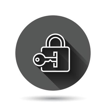 Locker icon in flat style. Padlock password vector illustration on black round background with long shadow effect. Key unlock circle button business concept.